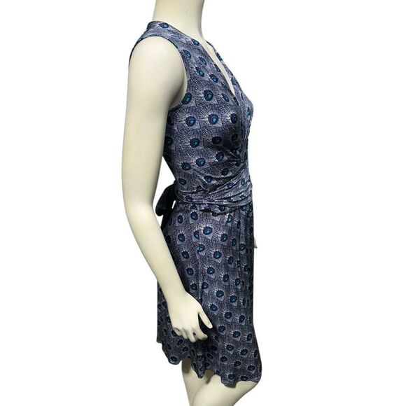 Tory Burch 100% Silk Sleeveless Knee Length Wrap Dress Vneck Peacock feather - Picture 7 of 13
